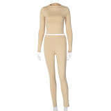 EVE Solid Color Sport Long Sleeve Two Piece Pants Set BLG-S062449A
