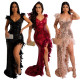 EVE Sexy Feather Halter High Split Sequin Backless Dress CYA-900214