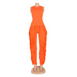 EVE Solid Color Sleeveless Tops And Tassel Pants 2 Piece Set AIL-AL220