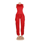 EVE Solid Color Sleeveless Tops And Tassel Pants 2 Piece Set AIL-AL220