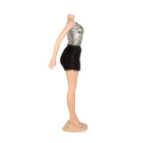 EVE Sexy Slash Shoulder Solid Bodysuit And Mini Skirt 2 Piece Set AIL-AL238