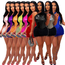EVE Sexy Slash Shoulder Solid Bodysuit And Mini Skirt 2 Piece Set AIL-AL238