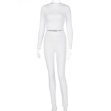 EVE Solid Color Sport Long Sleeve Two Piece Pants Set BLG-S062449A