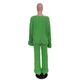 EVE Plus Size Casual Solid Color Loose Knit Two Piece Pants Set TR-1285
