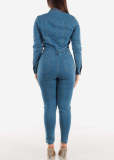 EVE Plus Size Fashion Denim Single-breasted Button Slim Jumpsuit LX-3563