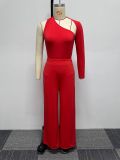 EVE Solid Color Single Shoulder And Wide Leg Pant 2 Piece Set NY-10645