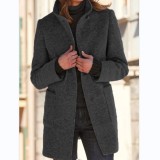 EVE Vintage Solid Buttoned Stand-Up Collar Tweed Coat QCRF-3003
