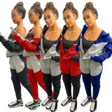 EVE Plus Size Sports Patchwork Zipper Hooded Coat And Pants Set YIM-YM225