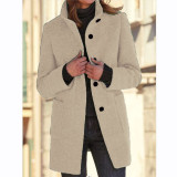 EVE Vintage Solid Buttoned Stand-Up Collar Tweed Coat QCRF-3003
