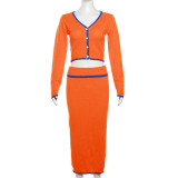 EVE Fashion Contrast Color Long Sleeve Two Piece Skirt Set XEF-35747