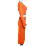 EVE Fashion Contrast Color Long Sleeve Two Piece Skirt Set XEF-35747