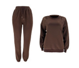 EVE Solid Color O Neck Loose Sweatshirt Two Piece Pants Set SSNF-211346