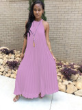 EVE Fashion Solid Color Sling Pleated Maxi Dress LS-0110