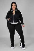 EVE Plus Size Casual Coat And Hem Zip Slit Pants Two Piece Set CYAO-01