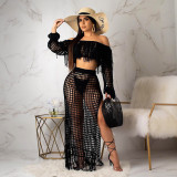EVE Hollow Out Mesh Tassel See Through Two Piece Set ONY-3554