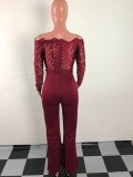 EVE Plus Size One Shoulder Embroidery Wide Leg Jumpsuit OSM-3227