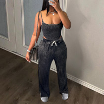 EVE Sleeveless Sling Tops And Wide Leg Pants Two Piece Set GYZY-8813