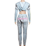 EVE Casual Print Hooded Tops And Pants Sport Two Piece Set XEF-36913