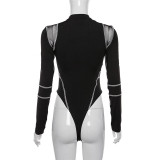 EVE Sexy Mesh Printed Long Sleeve Bodysuit XEF-P1732914