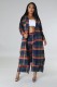 EVE Fashion Plaid Print Long Coat And Pants Loose 2 Piece Set ZDF-31308