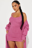 EVE Solid Color Knit Mini Dress And Long Cardigan 2 Piece Set CQ-213