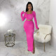 EVE Printed Pleated Split Skirt Long Sleeve Two Piece Set YF-10658