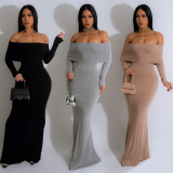 EVE Sexy One Shoulder Solid Color Maxi Dress BY-6752
