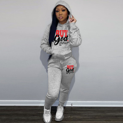 EVE Plus Size Letter Print Hoodies And Pants Sport Two Piece Set GDNF-N8999B63