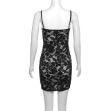 EVE Hollow Out Knits Lace Sling Mini Dress XEF-37213