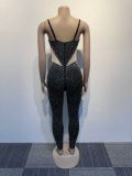 EVE Plus Size Mesh Hot Drill Sling Tight Jumpsuit NY-2901