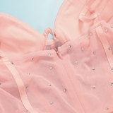EVE Plus Size Hot Drill Splicing Sling Pleated Mini Dress NY-2870