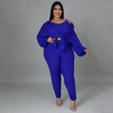 EVE Plus Size Solid Color Long Sleeve Three Piece Pants Set NNWF-7966