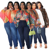 EVE Plus Size Print Tie Up Chiffon Tops NNWF-N7848