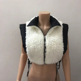 EVE Plus Size Solid Color Cashmere Reversible Wear Cotton Vest BN-9440