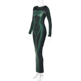 EVE Print Backless Long Sleeve Maxi Dress BLG-D2B10936A