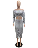 EVE Fashion Drawstring One Shoulder Two Piece Skirt Set QXTF-8220