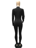 EVE Solid Zipper Long Sleeve Sport Jumpsuit MZ-8108