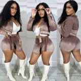 EVE Gradient Color Denim Long Sleeve Short 2 Piece Set MEM-88535