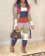 EVE Plus Size Colorful Color Block Block Three Piece Pants Set SHD-9630
