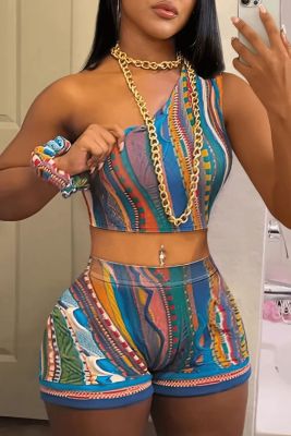 EVE Printed One Shoulder Top Shorts Suit GBGF-2302