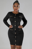 EVE Solid Single Breasted Knits Mini Dress OSM-4408long