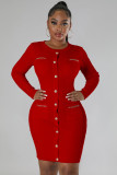 EVE Solid Single Breasted Knits Mini Dress OSM-4408long