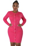 EVE Solid Single Breasted Knits Mini Dress OSM-4408long