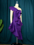 EVE Plus Size Ruffle One Shoulder Evening Dress GKEN-221004