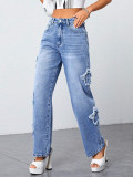 EVE Irregular Star High Waist Straight Jeans GKNF-TS-A7243