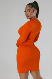 EVE Solid Single Breasted Knits Mini Dress OSM-4408long