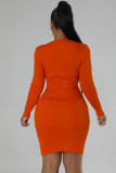 EVE Solid Single Breasted Knits Mini Dress OSM-4408long