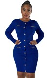 EVE Solid Single Breasted Knits Mini Dress OSM-4408long