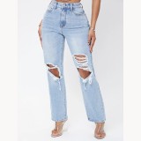 EVE Holes Washed Casual Jeans GKNF-TS-7069