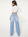 EVE Holes Washed Wide-leg Jeans GKNF-TS-23715